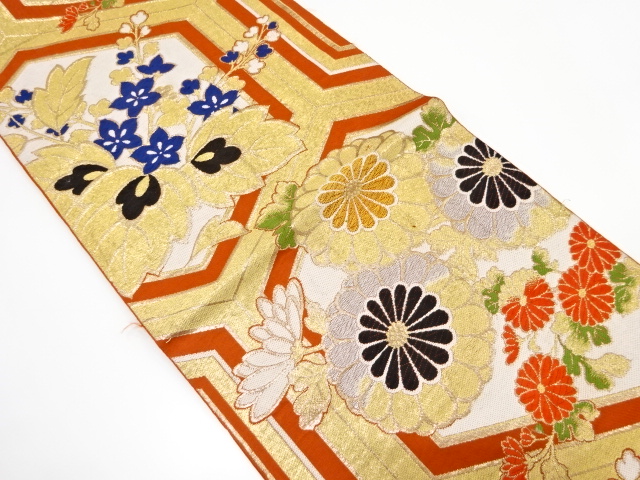 JAPANESE KIMONO / ANTIQUE FUKURO OBI / WOVEN KIKKO PATTERN